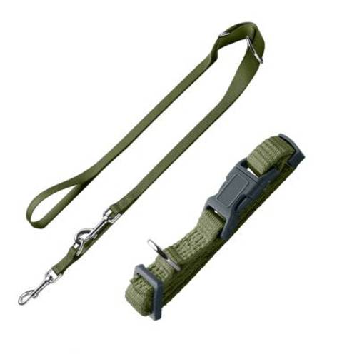 Komplet HUNTER London oliwkowy, obroża + smycz Rozmiar L-XL + smycz 200 cm / 15 mm - Hunter