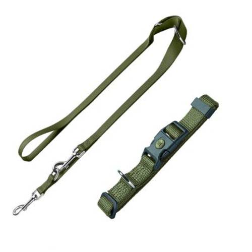 Komplet HUNTER London oliwkowy, obroża + smycz Rozmiar L-XL + smycz 200 cm / 15 mm - 