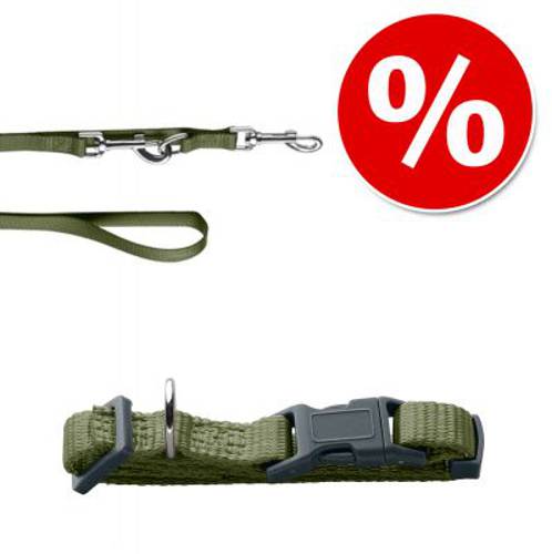 Komplet HUNTER London oliwkowy, obroża + smycz Rozmiar L-XL + smycz 200 cm / 15 mm - Hunter