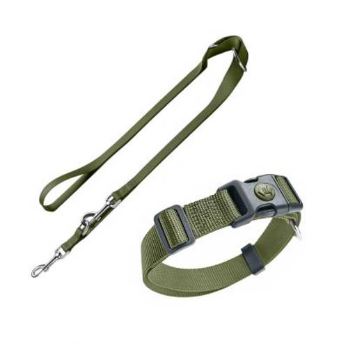 Komplet HUNTER London oliwkowy, obroża + smycz Rozmiar L-XL + smycz 200 cm / 15 mm - Hunter