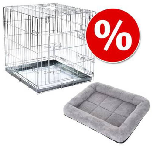 Zestaw: Klatka do pomieszczeń dla psa Double Door z wygodną poduszką XL: gł. x szer. x wys.: 109 x 69 x 75 cm - Zooplus Selection