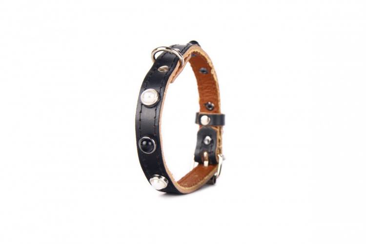 Obroża Skóra Kryształ - Czarna 0171 12MM 31CM 23-28CM - 