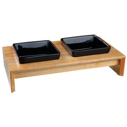 Trixie zestaw ceramicznych misek na drewnianym stojaku 2 × 400 ml, wymiary, dł x szer. x wys.: 36 × 19 × 8 cm - Trixie