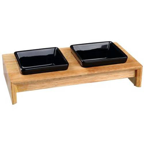Trixie zestaw ceramicznych misek na drewnianym stojaku 2 × 400 ml, wymiary, dł x szer. x wys.: 36 × 19 × 8 cm - Trixie