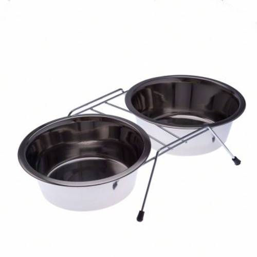 Dwie miski ze stali szlachetnej z podstawką 2 x 1,65 l, Ø 21 cm - Zooplus