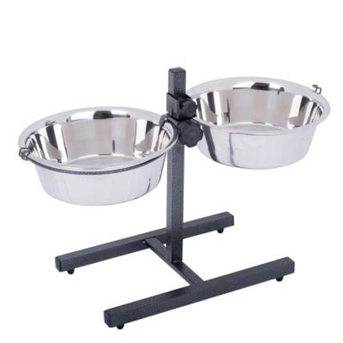 Stojak z dwiema miskami stalowymi dla psa 2 x 2,8 l, Ø 25 cm, wysokość do  50  cm - Zooplus