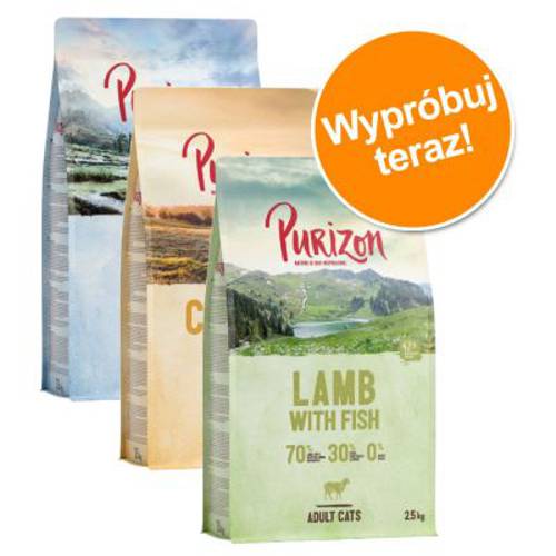 Mieszany pakiet próbny Purizon Adult dla kota, 3 x 2,5 kg Kurczak i ryba, sarnina i ryba, kaczka i ryba - Purizon