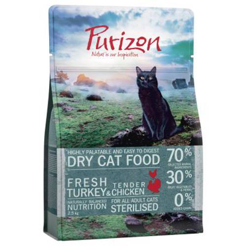Mieszany pakiet próbny Purizon Adult dla kota, 3 x 2,5 kg Kurczak i ryba, sarnina i ryba, kaczka i ryba - Purizon