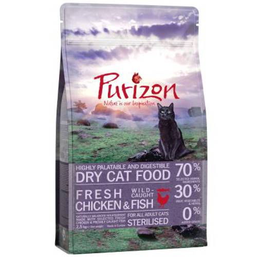 Mieszany pakiet próbny Purizon Adult dla kota, 3 x 2,5 kg Kurczak i ryba, sarnina i ryba, kaczka i ryba - Purizon