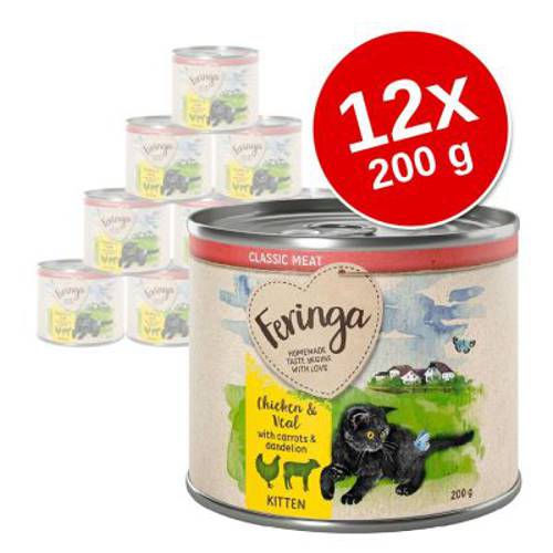 Korzystny pakiet Feringa karma mokra dla kociąt, 12 x 200 g Królik i kurczak z ziemniakami i mniszkiem lekarskim - Feringa