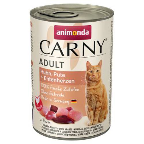Animonda Carny Adult, 6 x 400 g Wołowina i kurczak z sercami kaczymi - Animonda Rafine