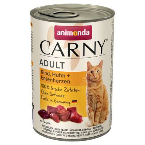 Animonda Carny Adult, 6 x 400 g Wołowina i kurczak z sercami kaczymi - Animonda Rafine