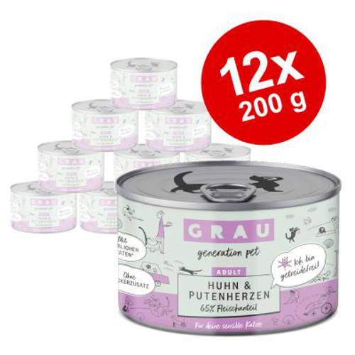 Grau Adult bez zbóż, 12 x 200 g Indyk, łosoś, makrela - Grau