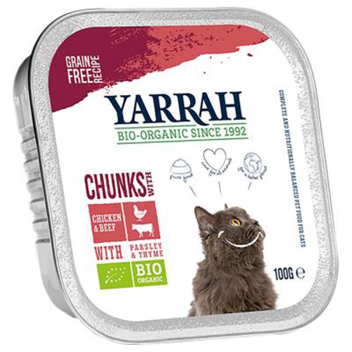 Yarrah Bio kawałeczki w sosie, 6 x 100 g Biokurczak i biowołowina z biopietruszką i biotymiankiem - Yarrah