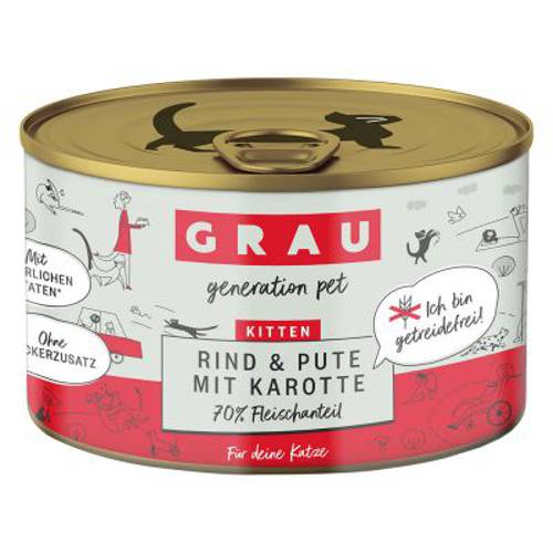 GRAU Kitten, bez zbóż, 6 x 200 g Wołowina, indyk i marchewka - Grau