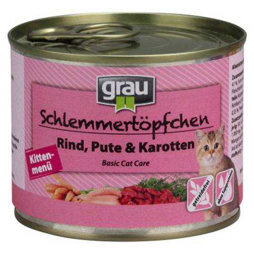 GRAU Kitten, bez zbóż, 6 x 200 g Wołowina, indyk i marchewka - Grau
