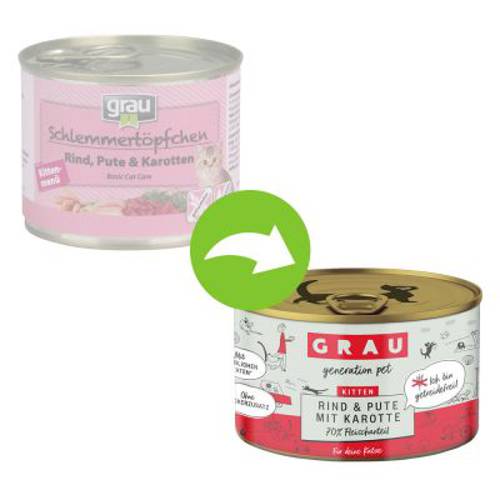 GRAU Kitten, bez zbóż, 6 x 200 g Wołowina, indyk i marchewka - Grau