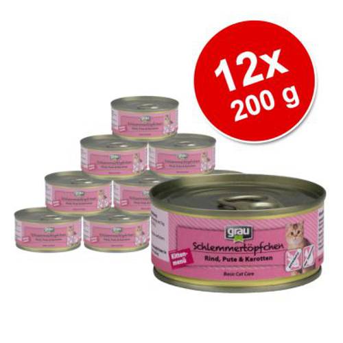 Pakiet Grau Kitten Puszka dla Łasucha, wołowina, indyk z marchewką 12 x 200 g - Grau