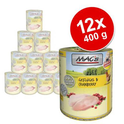 Korzystny pakiet MAC´s Cat karma dla kota, 12 x 400 g Drób i żurawina - Mac S