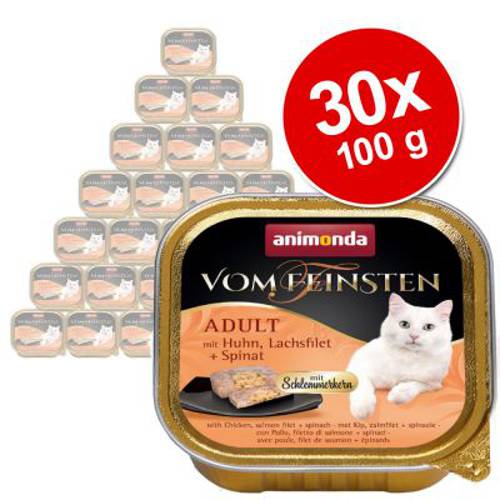 Megapakiet Animonda vom Feinsten Adult z nadzieniem, 30 x 100 g Kurczak, filet z łososia i szpinak - Animonda Vom Feinsten