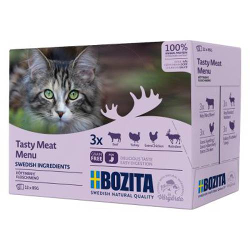 Bozita kawałki w sosie, saszetki, 12 x 85 g Pakiet mieszany: Menu mięsne (4 smaki) - Bozita