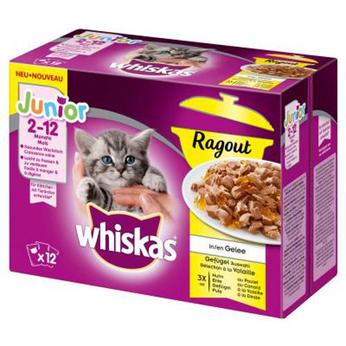 Megapakiet Whiskas Junior Potrawka w saszetkach, 48 x 85 g Wybór dań drobiowych w galarecie - Whiskas