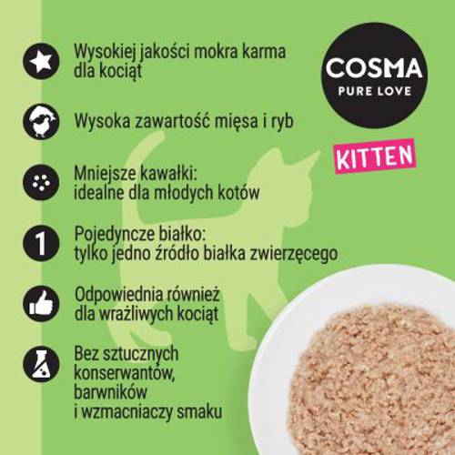 Cosma Original Kitten, 6 x 85 g Tuńczyk bonito - Cosma
