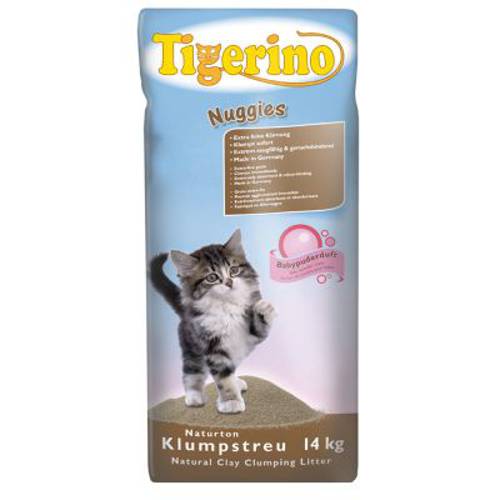 Tigerino Nuggies zbrylający żwirek dla kota - zapach pudru, drobnoziarnisty 14 l - Tigerino