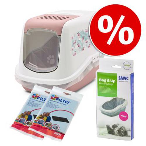 Savic Nestor Impression "Flamingo" kuweta dla kota Worki do kuwety Bag it Up Maxi, 1 x 12 szt. - Savic