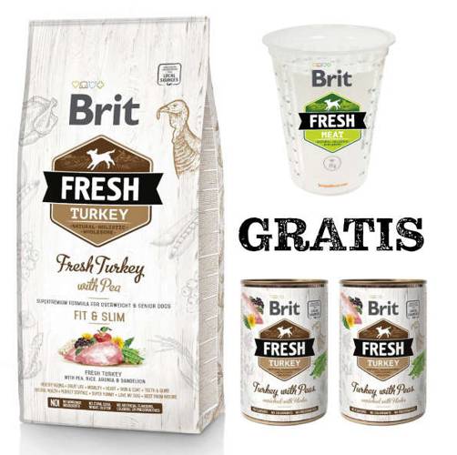 Brit Fresh Turkey With Pea Adult Light Fit & Slim 12kg + 2 puszki i miarka GRATIS - Brit