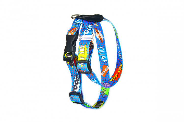 Szelki ze skórą - Graffiti Niebieskie 0805 LED 25MM 40-60CM -
