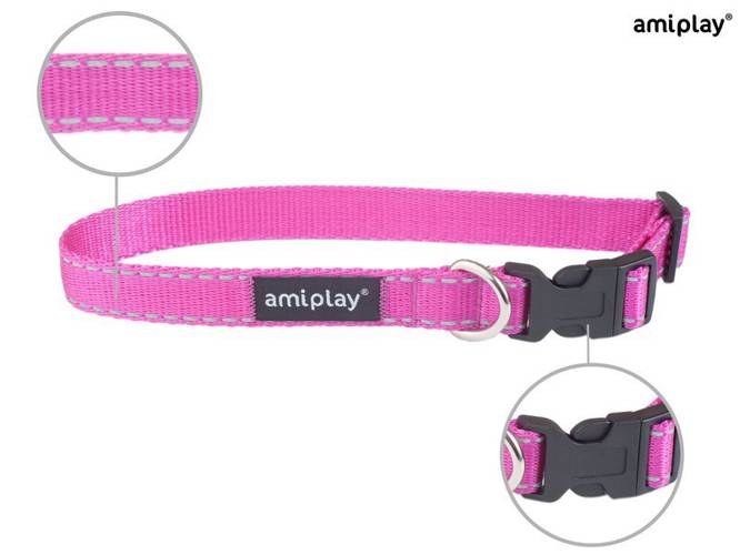 amiplay Obroża regulowana Reflective XL Różowy - amiplay