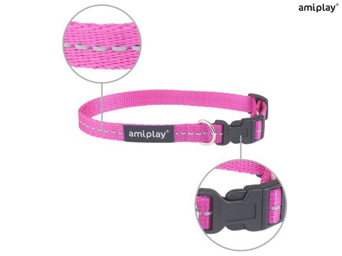 amiplay Obroża regulowana Reflective M Różowy - amiplay
