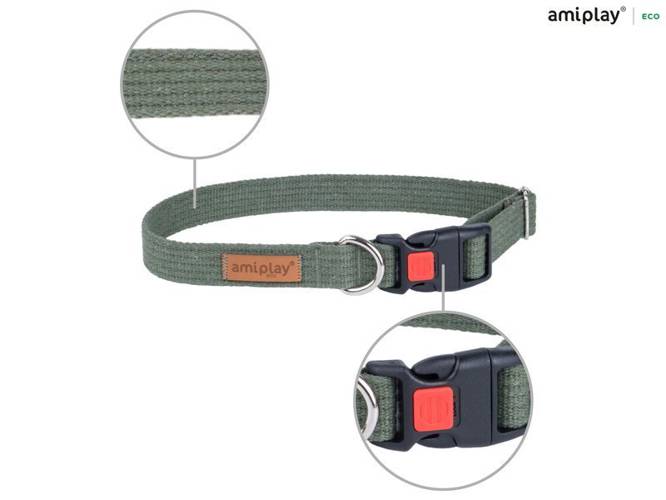 amiplay Obroża regulowana z blokadą Cotton XL Khaki - amiplay