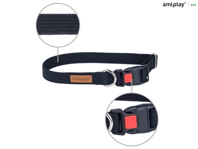 amiplay Obroża regulowana z blokadą Cotton XL Czarny - amiplay