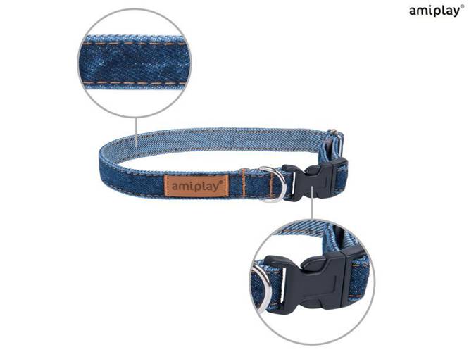 amiplay Obroża regulowana Denim XL Granatowy - amiplay