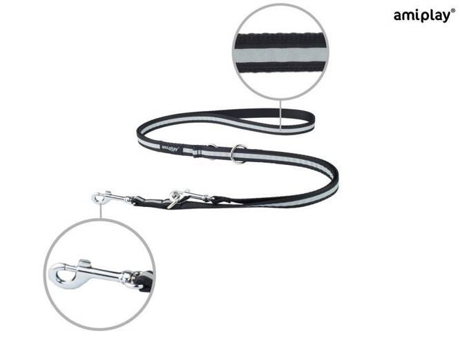 amiplay Smycz regulowana 6 in 1 Shine XL Czarny - amiplay