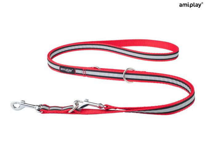 amiplay Smycz regulowana 6 in 1 Shine L Czerwony - amiplay