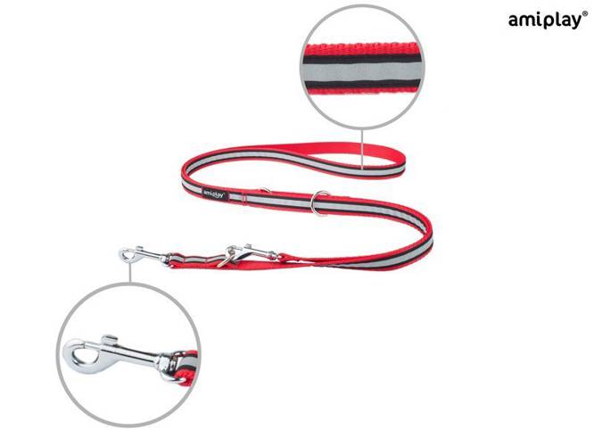amiplay Smycz regulowana 6 in 1 Shine L Czerwony - amiplay
