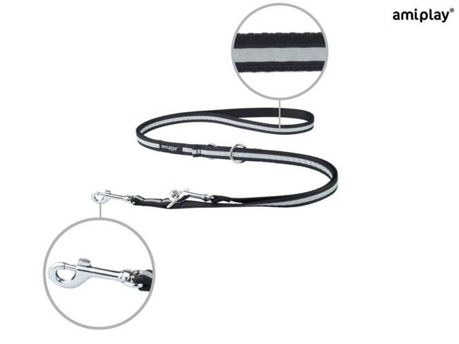 amiplay Smycz regulowana 6 in 1 Shine L Czarny - amiplay
