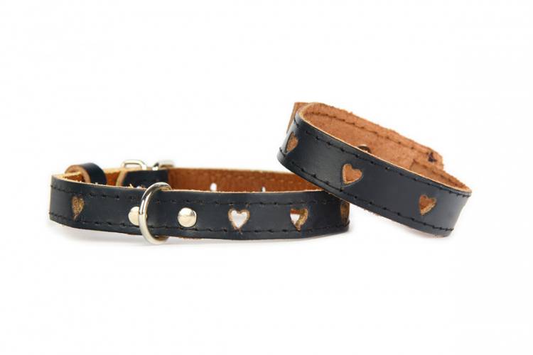 Obroża Skóra Serca  - Czarna 0361 18MM 44CM 33-41CM - matteo-company