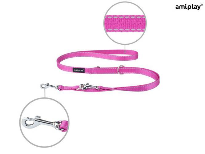 amiplay Smycz regulowana 6 in 1 Reflective XL Różowy - amiplay