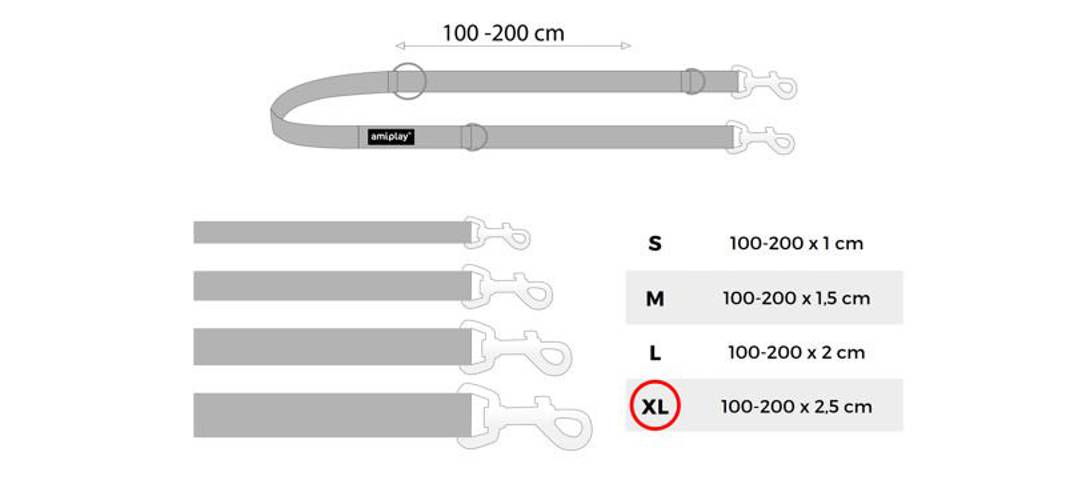 amiplay Smycz regulowana 6 in 1 Reflective XL Czerwony - 