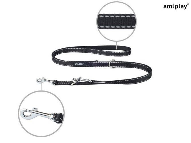 amiplay Smycz regulowana 6 in 1 Reflective XL Czarny - amiplay