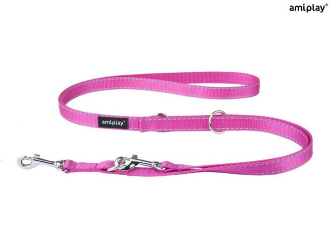 amiplay Smycz regulowana 6 in 1 Reflective L Różowy - amiplay