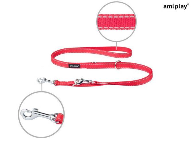 amiplay Smycz regulowana 6 in 1 Reflective L Czerwony - amiplay