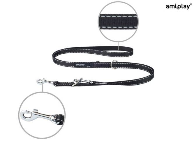 amiplay Smycz regulowana 6 in 1 Reflective L Czarny - amiplay