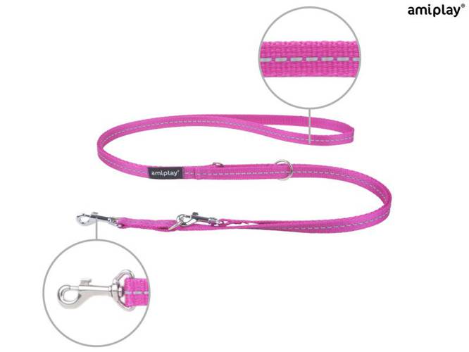 amiplay Smycz regulowana 6 in 1 Reflective M Różowy - amiplay