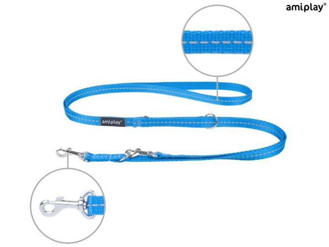 amiplay Smycz regulowana 6 in 1 Reflective M Niebieski - amiplay