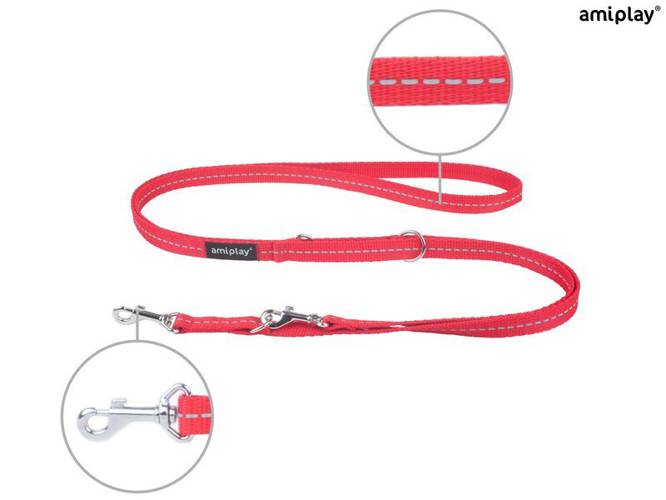 amiplay Smycz regulowana 6 in 1 Reflective M Czerwony - amiplay